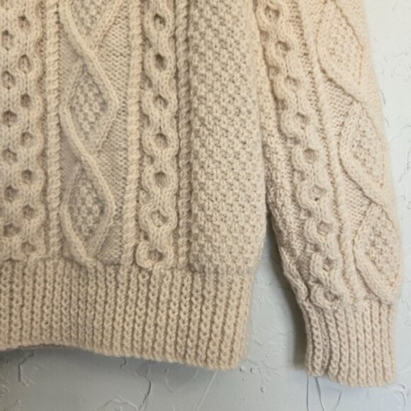 Vintage Lands End 100% Wool Chunky Cream Sweater - Picture 8 of 13